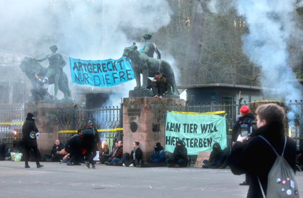 Tierrechtler*innen blockieren Tiergarten Nürnberg - Tierrechtler*innen blockieren Tiergarten Nürnberg