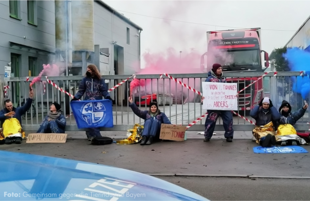 Aktivistis blockieren Zufahrt zu Lederbetrieb - Aktivistis blockieren Zufahrt zu Lederbetrieb