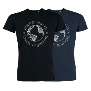 SALE! Planet Earth Loves Veganism - T-Shirt - groß/gerader Schnitt (Auslaufmodell)
