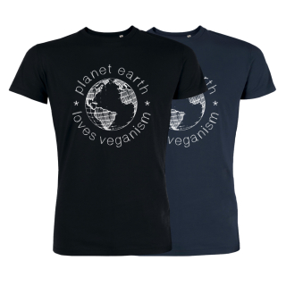 SALE! Planet Earth Loves Veganism - T-Shirt - groß/gerader Schnitt-M-schwarz (Auslaufmodell)