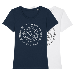 SALE! What do we want to see in the sea? - T-Shirt - small/waisted cut XS navy (discontinued model)
