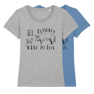 All animals want to live - T-Shirt - klein/taillierter Schnitt M hellblau meliert